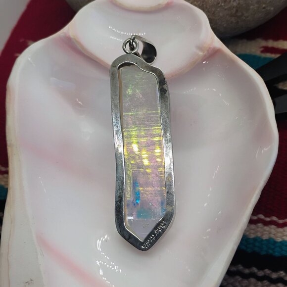 Huge Charles Albert Sterling Silver Rainbow Aura Quartz Crystal Pendant - Picture 7 of 11